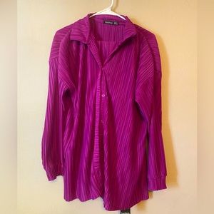 NWT BOOHOO Matching Purple Pleated Set ft. Button Up Shirt & Flowy Pants